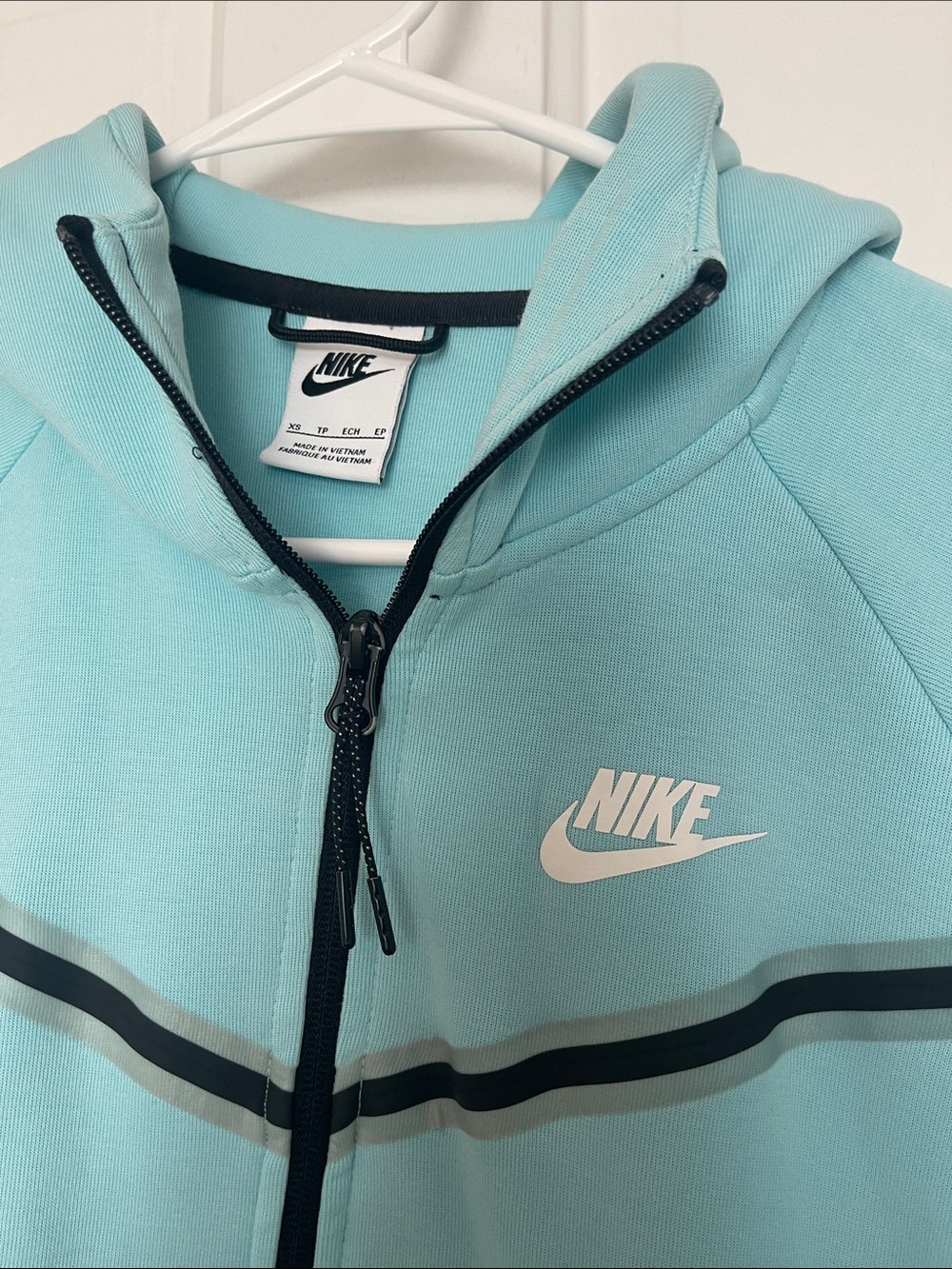 NIKE Light Aqua Blue Zip Hoodie with Black Accents